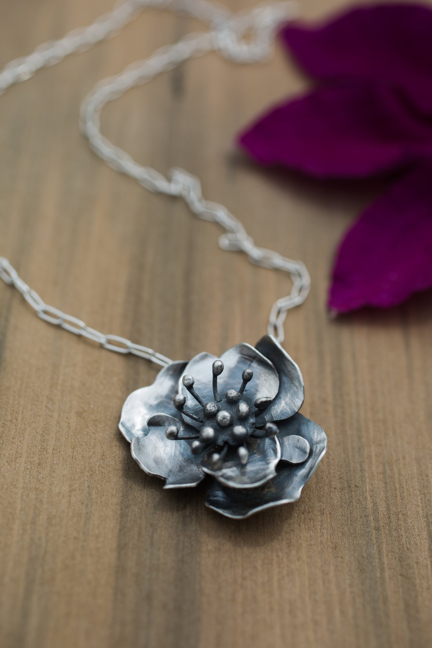 Sterling Silver Apple Blossom Flower on 18 inch Oval Chain