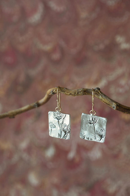 Fine Silver Flower Earrings with Gold-Filled Ear Wires